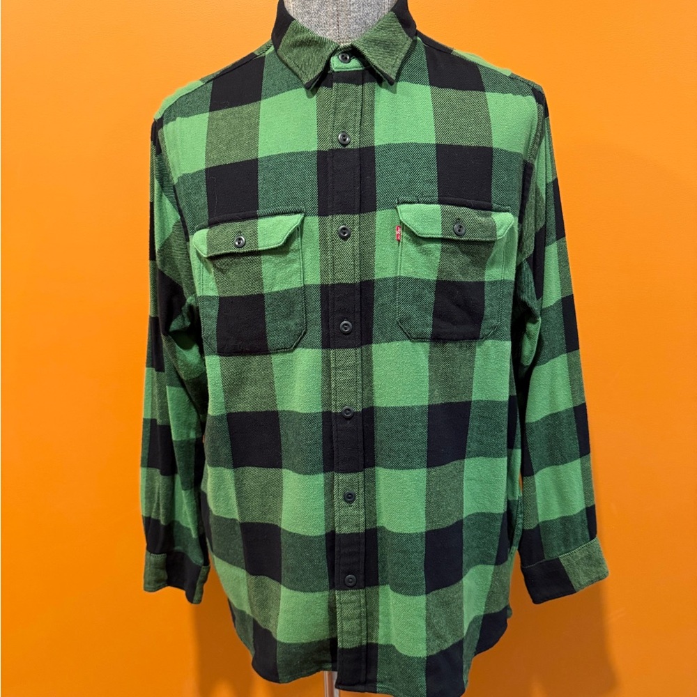 Levi's Grass Green and Black Checked Flannel Button Down Shirt